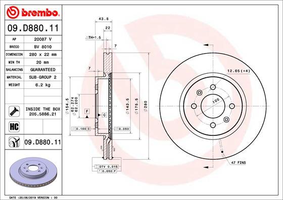 Brembo 09.D880.11 - Bremžu diski www.autospares.lv