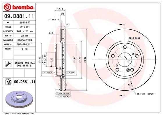 Brembo 09.D881.11 - Bremžu diski www.autospares.lv