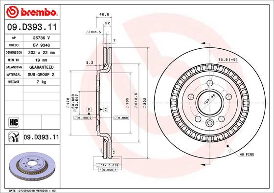 Brembo 09.D393.11 - Bremžu diski www.autospares.lv