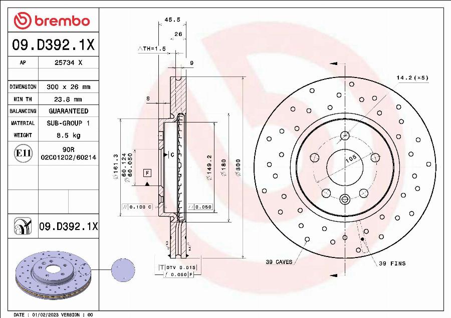 Brembo 09.D392.1X - Bremžu diski autospares.lv