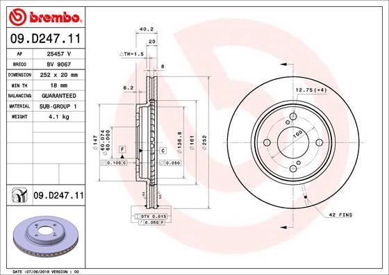 Brembo 09.D247.11 - Bremžu diski www.autospares.lv