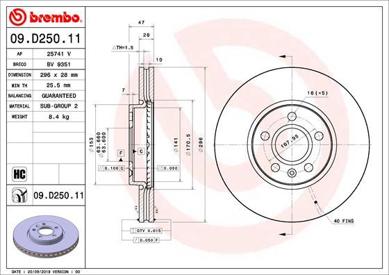 Brembo 09.D250.11 - Bremžu diski www.autospares.lv