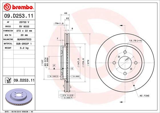 Brembo 09.D253.11 - Bremžu diski www.autospares.lv