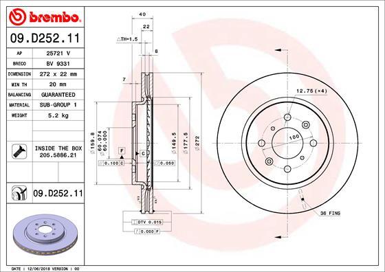 Brembo 09.D252.11 - Bremžu diski autospares.lv