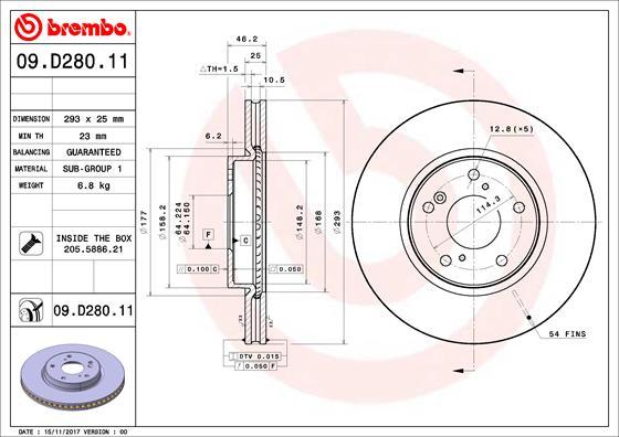 Brembo 09.D280.11 - Bremžu diski www.autospares.lv