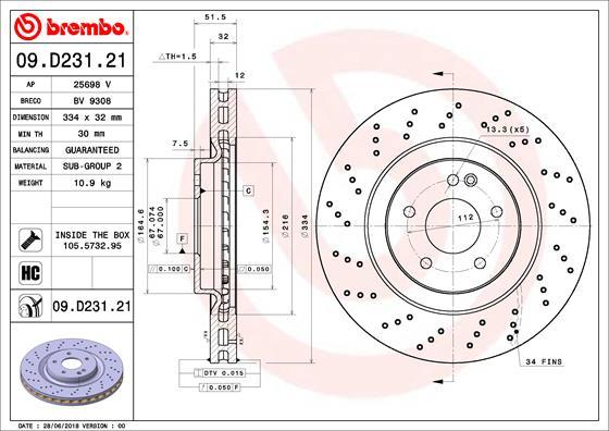 Brembo 09.D231.21 - Bremžu diski www.autospares.lv