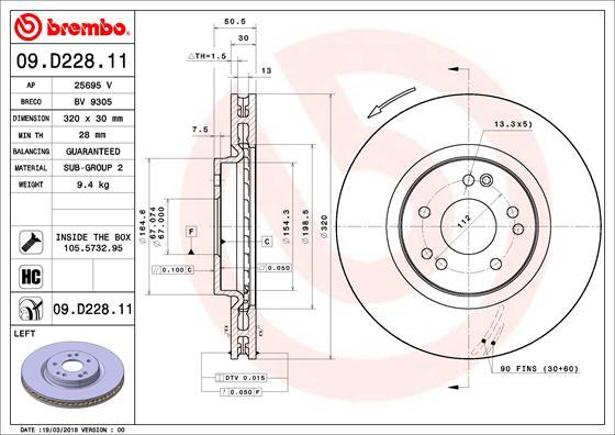 Brembo 09.D228.11 - Bremžu diski www.autospares.lv