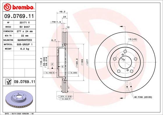 Brembo 09.D769.11 - Bremžu diski www.autospares.lv