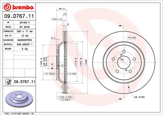 Brembo 09.D767.11 - Bremžu diski www.autospares.lv