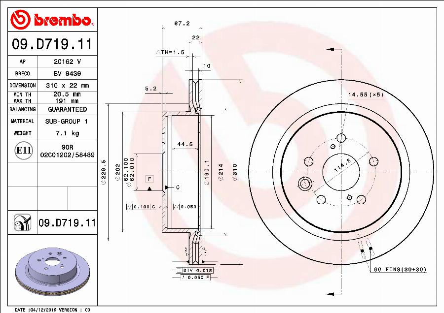 Brembo 09.D719.11 - Bremžu diski www.autospares.lv