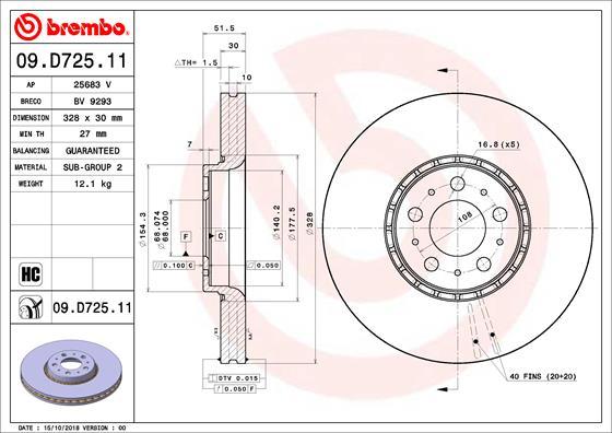 Brembo 09.D725.11 - Bremžu diski www.autospares.lv