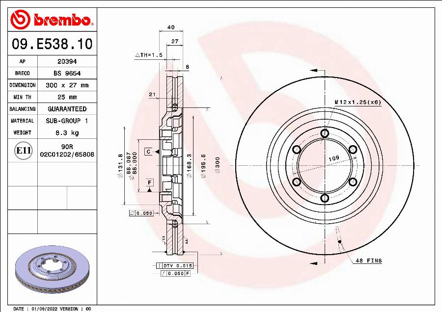 Brembo 09.E538.10 - Bremžu diski www.autospares.lv