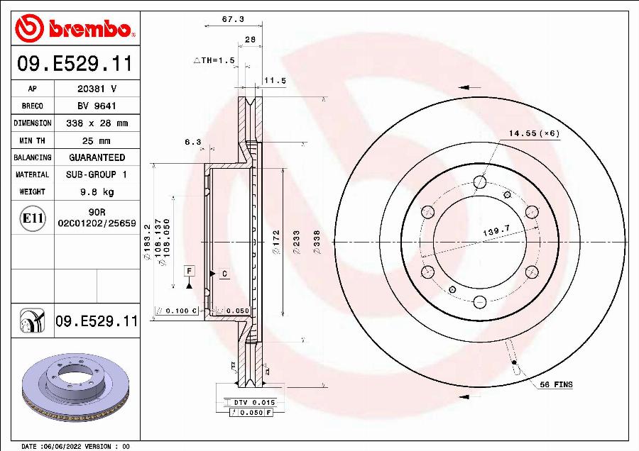 Brembo 09.E529.11 - Bremžu diski www.autospares.lv