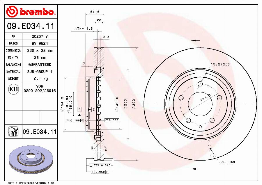 Brembo 09.E034.11 - Bremžu diski www.autospares.lv