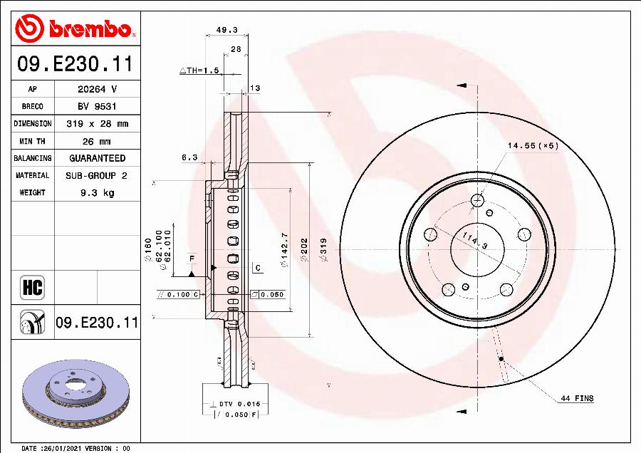 Brembo 09.E230.11 - Тормозной диск www.autospares.lv