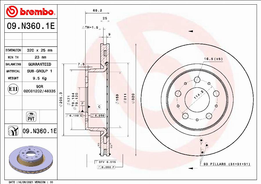 Brembo 09.N360.1E - Bremžu diski www.autospares.lv