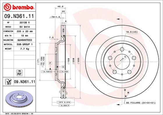 Brembo 09.N361.11 - Bremžu diski www.autospares.lv