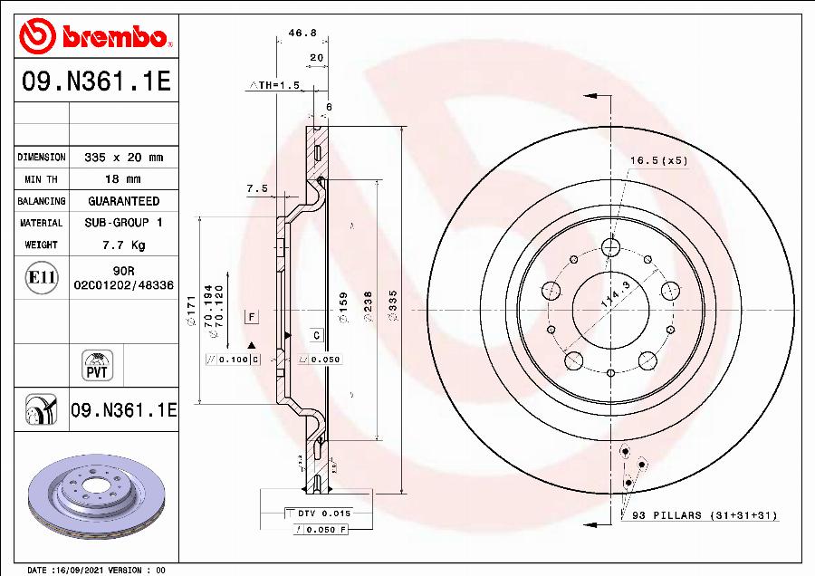 Brembo 09.N361.1E - Bremžu diski www.autospares.lv