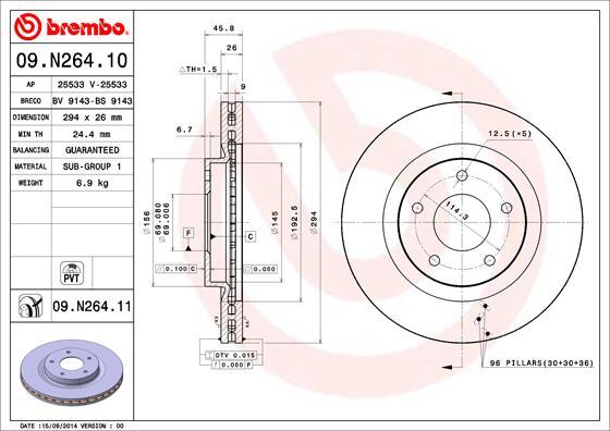 Brembo 09.N264.11 - Bremžu diski www.autospares.lv