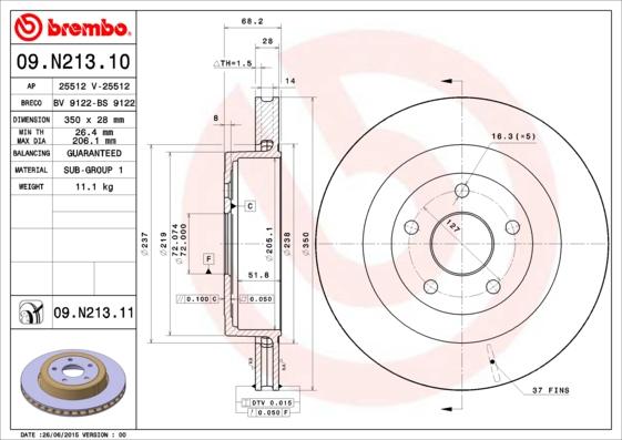 Brembo 09.N213.11 - Bremžu diski autospares.lv