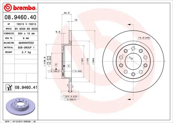 Brembo 08.9460.40 - Bremžu diski www.autospares.lv