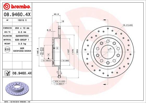 Brembo 08.9460.4X - Bremžu diski www.autospares.lv