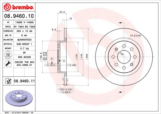 Brembo 08.9460.10 - Bremžu diski www.autospares.lv