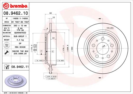 Brembo 08.9462.10 - Bremžu diski www.autospares.lv