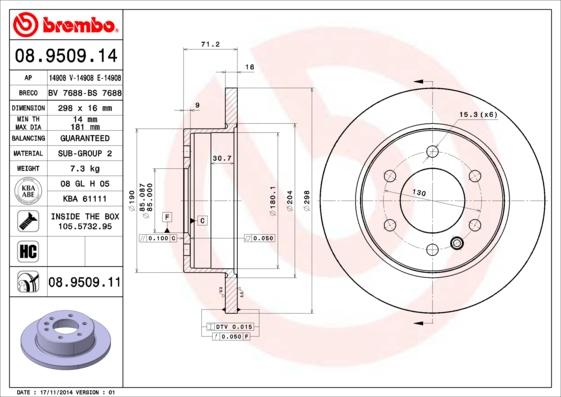 Brembo 08.9509.11 - Bremžu diski www.autospares.lv