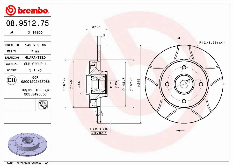 Brembo 08.9512.75 - Bremžu diski www.autospares.lv