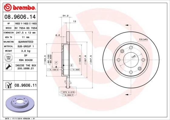 Brembo 08.9606.11 - Bremžu diski www.autospares.lv