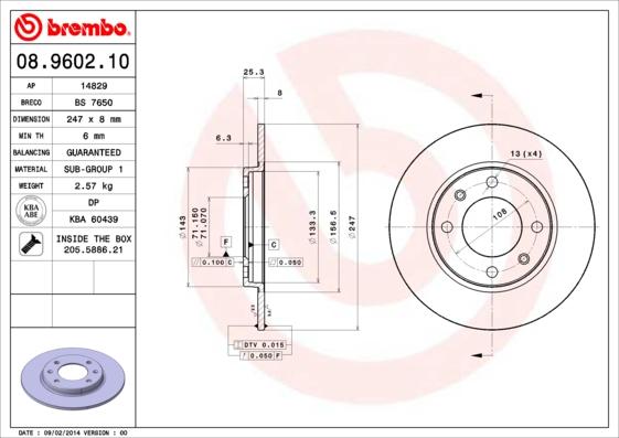 Brembo 08.9602.10 - Bremžu diski autospares.lv