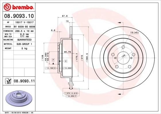 Brembo 08.9093.11 - Bremžu diski www.autospares.lv