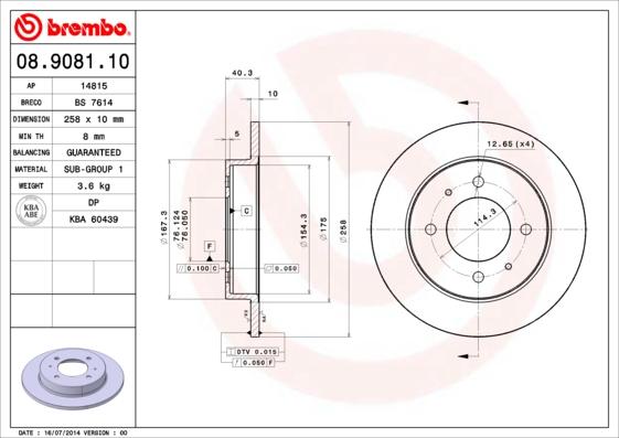 Brembo 08.9081.11 - Bremžu diski www.autospares.lv