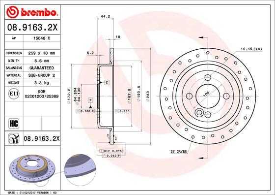 Brembo 08.9163.2X - Bremžu diski www.autospares.lv