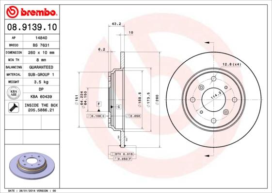 Brembo 08.9139.10 - Bremžu diski www.autospares.lv