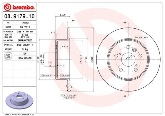 Brembo 08.9179.10 - Bremžu diski www.autospares.lv