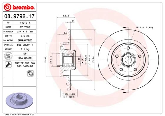 Brembo 08.9792.17 - Bremžu diski www.autospares.lv