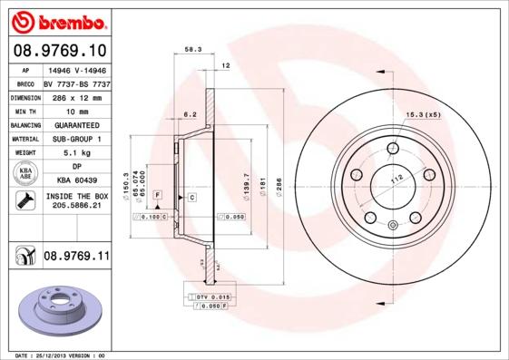 Brembo 08.9769.10 - Bremžu diski www.autospares.lv