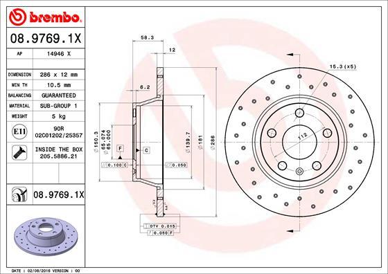 Brembo 08.9769.1X - Bremžu diski www.autospares.lv