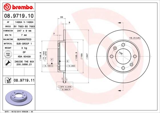 Brembo 08.9719.11 - Brake Disc www.autospares.lv