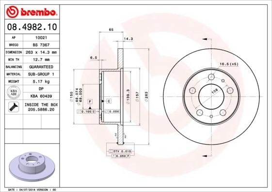 Brembo 08.4982.10 - Bremžu diski autospares.lv