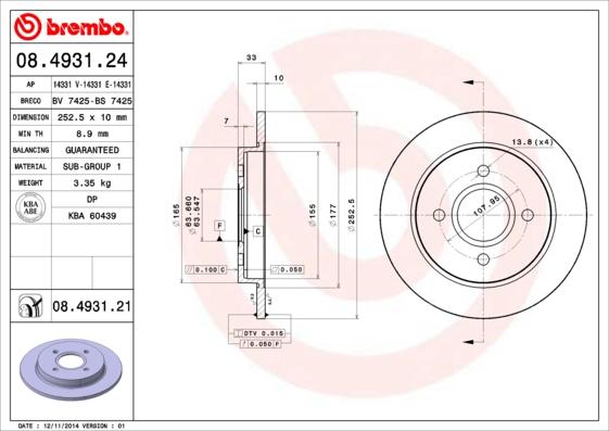 Brembo 08.4931.21 - Bremžu diski www.autospares.lv