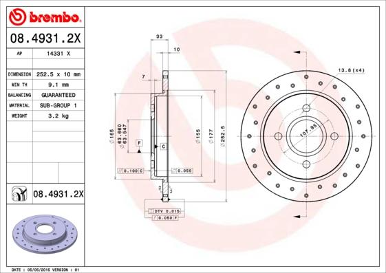 Brembo 08.4931.2X - Bremžu diski www.autospares.lv