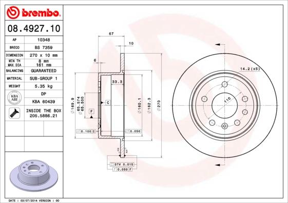 Brembo 08.4927.10 - Bremžu diski www.autospares.lv