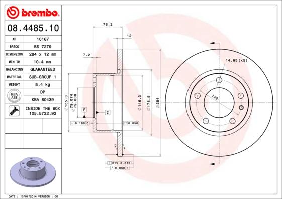 Brembo 08.4485.10 - Bremžu diski www.autospares.lv