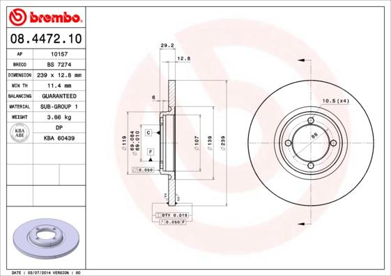 Brembo 08.4472.10 - Bremžu diski autospares.lv