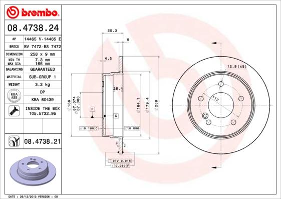 Brembo 08.4738.21 - Bremžu diski www.autospares.lv