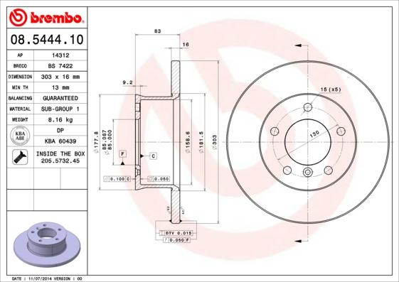 Brembo 08.5444.10 - Bremžu diski www.autospares.lv