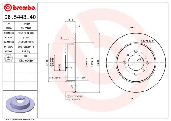 Brembo 08.5443.40 - Bremžu diski autospares.lv